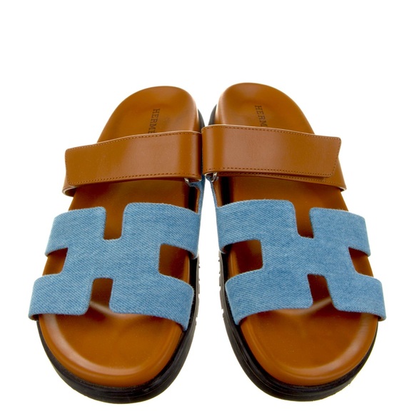 Hermes Shoes - Hermes Chypre Sandals gold and Jean 39